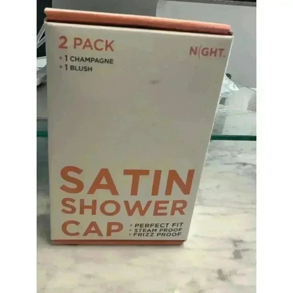 Night Satin Shower Cap in Champagne & Blush - Frizz Steam Proof - 2 Pack
